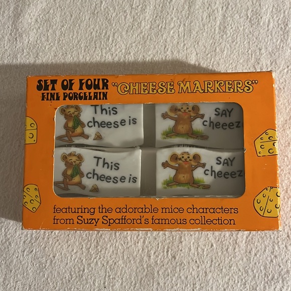 Vintage Enesco Suzy’s Zoo Ceramic Set of 4 Cheese Markers In Box - Picture 2 of 9